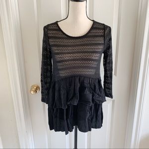 Black Crochet Tiered Blouse
